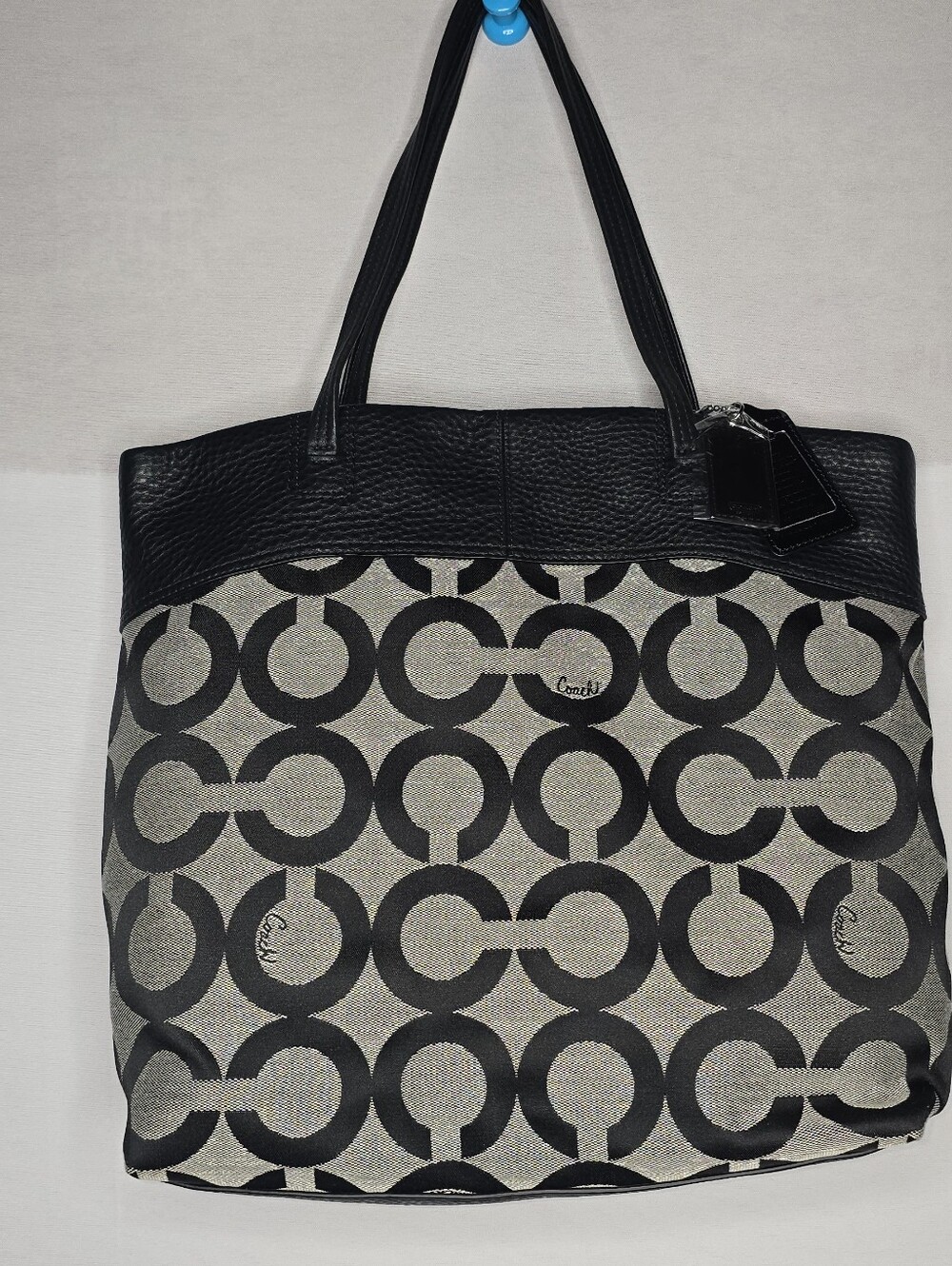 NWT Coach Op Art Signature Tote Shoulder Handbag Purse Black - Picture 3 of 11